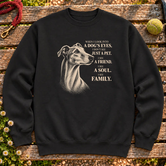 Black Gildan® crewneck sweatshirt featuring the Greyhound More Than a Pet design.