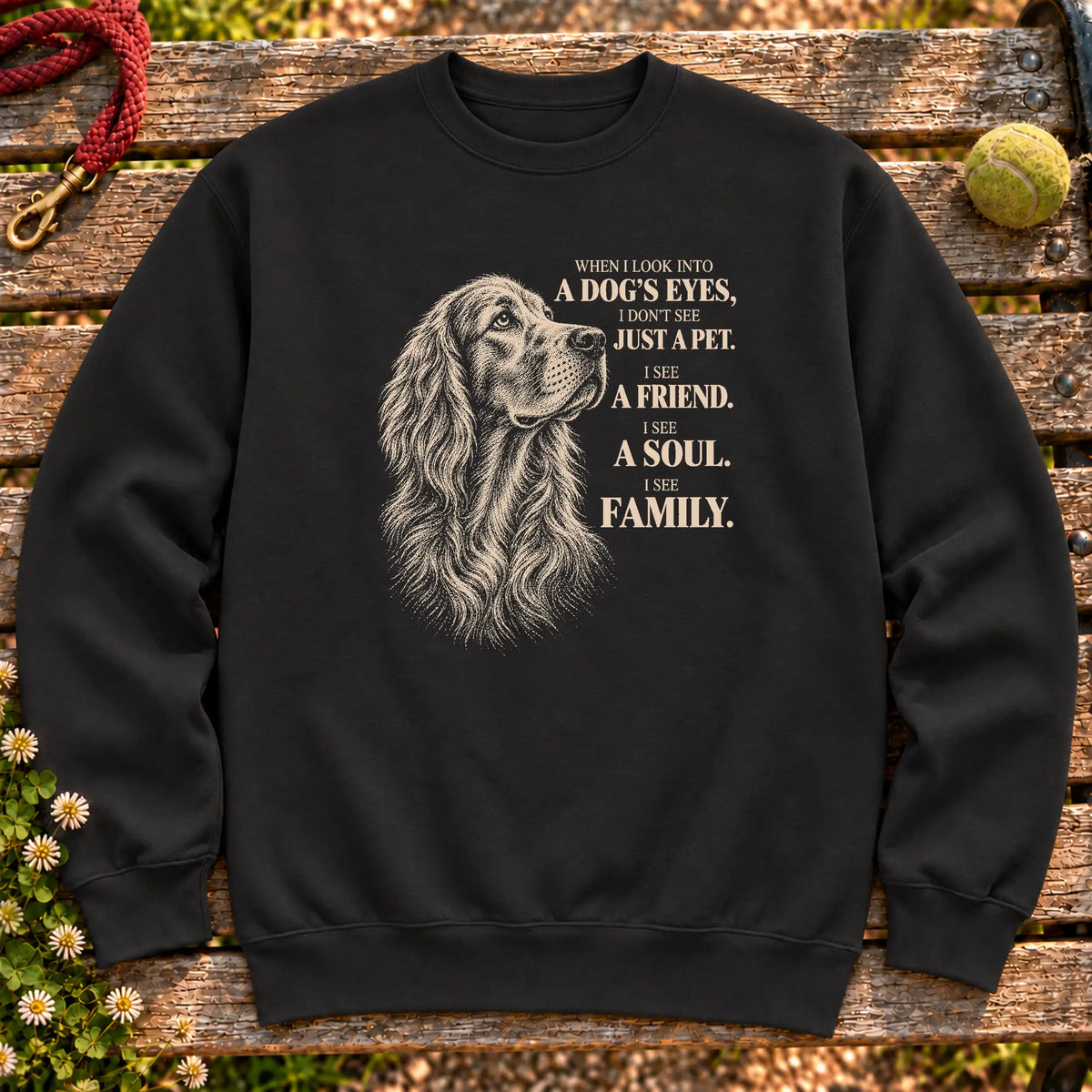 Black Gildan® crewneck sweatshirt featuring the Irish Setter More Than a Pet design.
