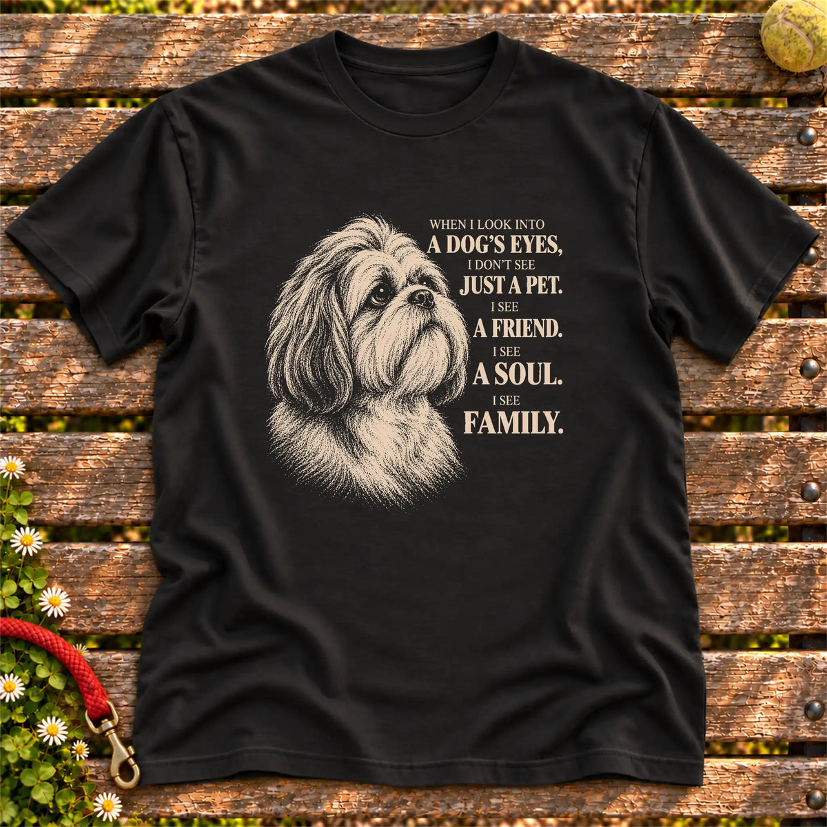 Black Gildan® Softstyle T-shirt featuring the Shih Tzu More Than a Pet design.