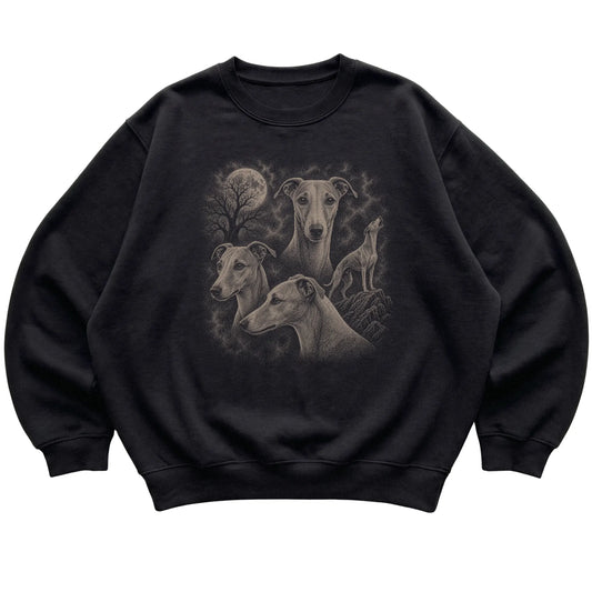 Whippet 90s Moon Sweatshirt in Black — flat lay