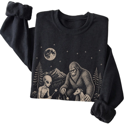 Black Whippet Camping with Bigfoot and Alien folded detail view