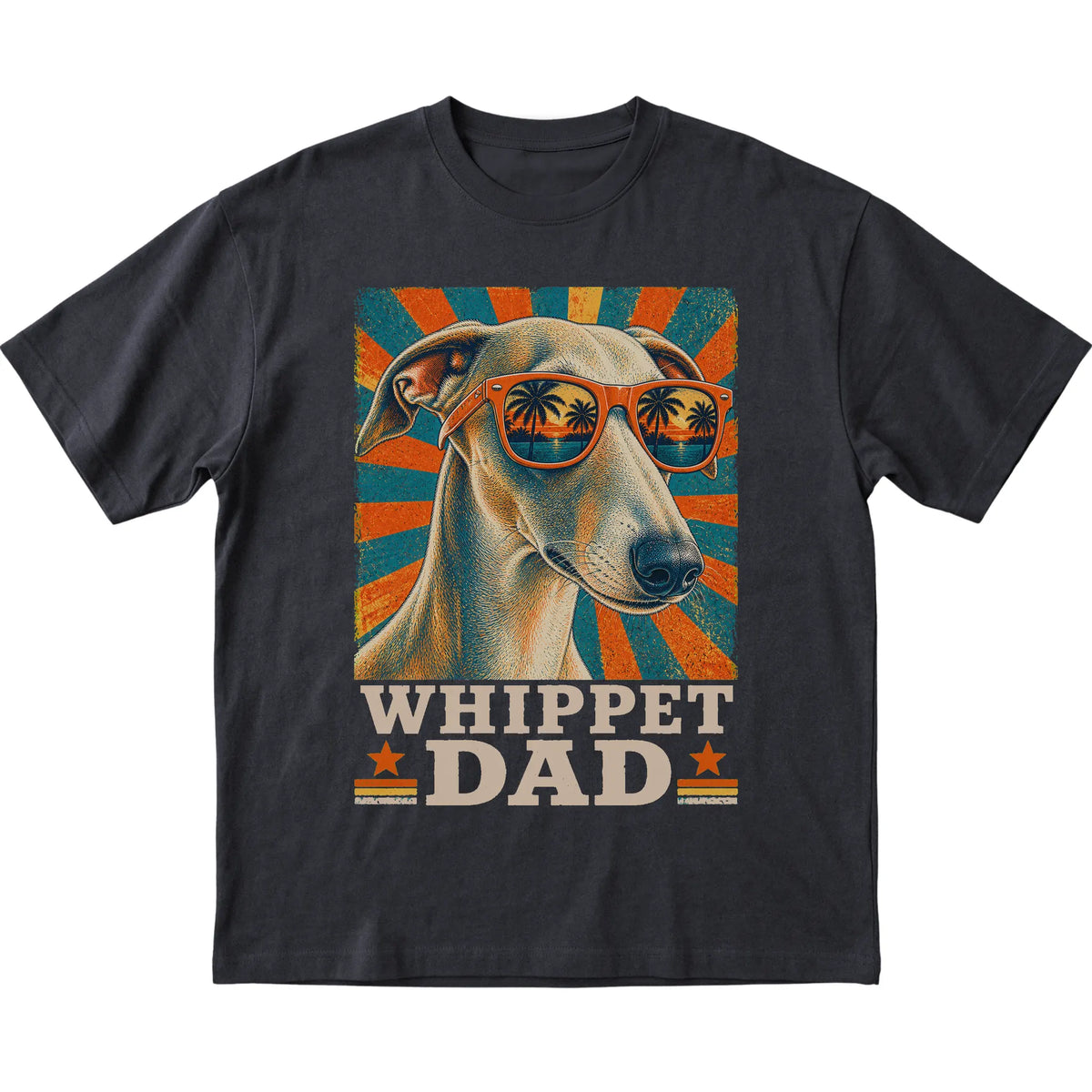 Retro Whippet Dad design on a Black softstyle T-shirt