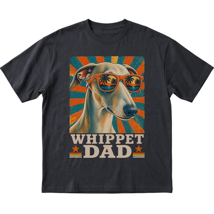 Retro Whippet Dad design on a Black softstyle T-shirt