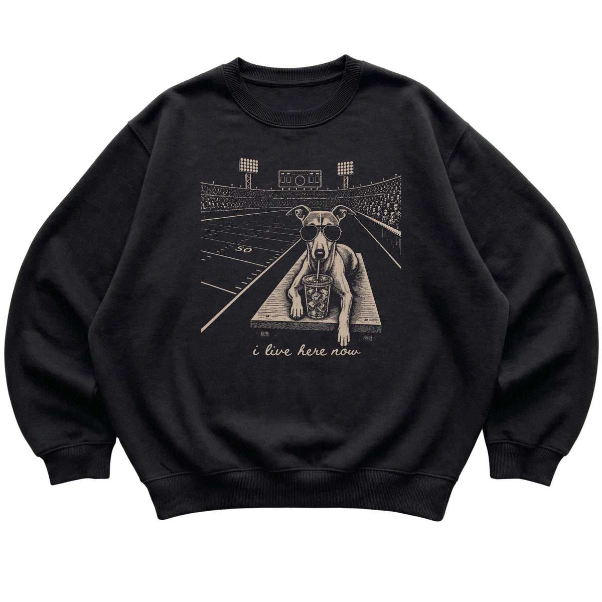 Black Whippet Football Tailgate sweatshirt, laid flat