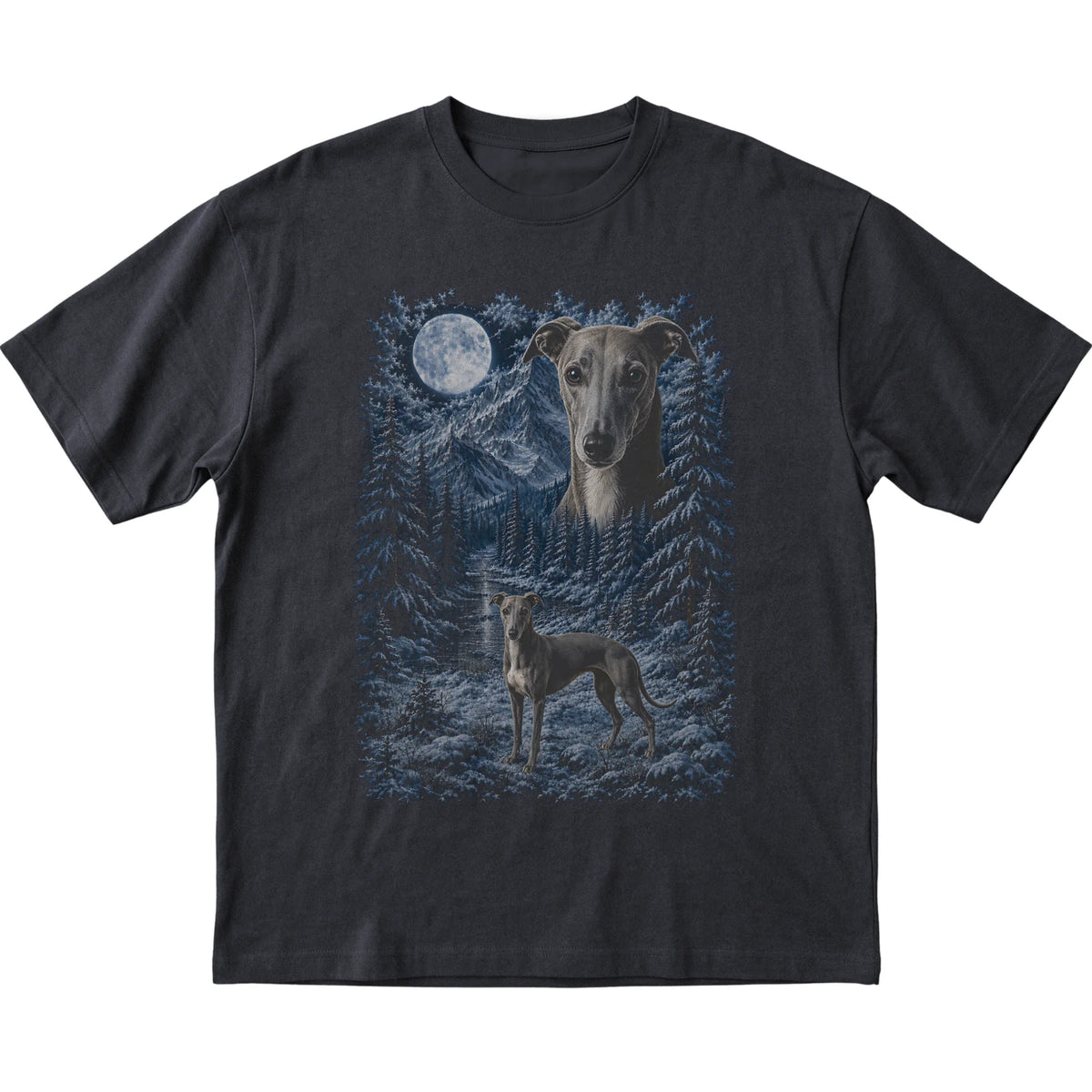 Whippet Forest Moon T-Shirt in Black