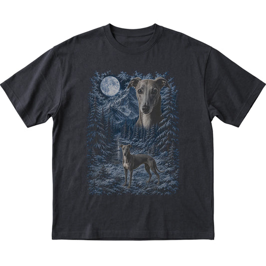 Whippet Forest Moon T-Shirt in Black