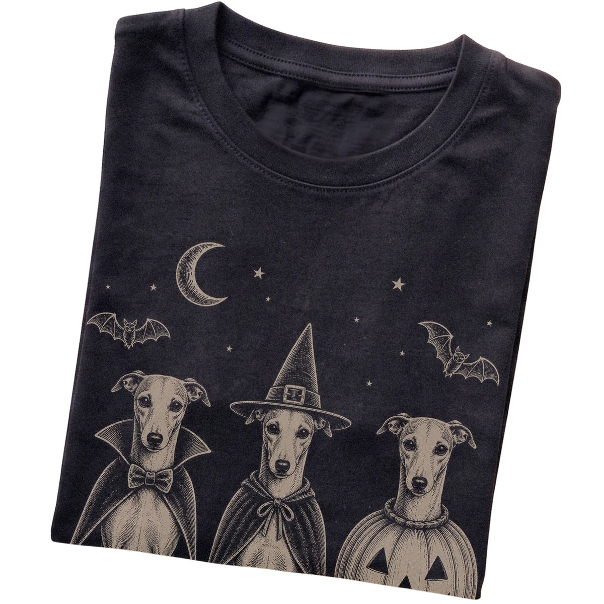 Black Whippet Halloween Costume T-shirt, folded view