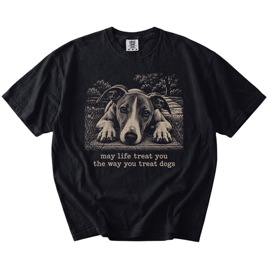 Whippet Karma Comfort Colors T-shirt in Black — Flat Lay