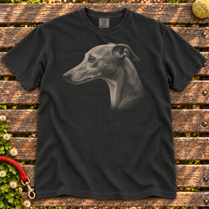 Whippet Photo design on a Black Comfort Colors T-shirt, shown flat