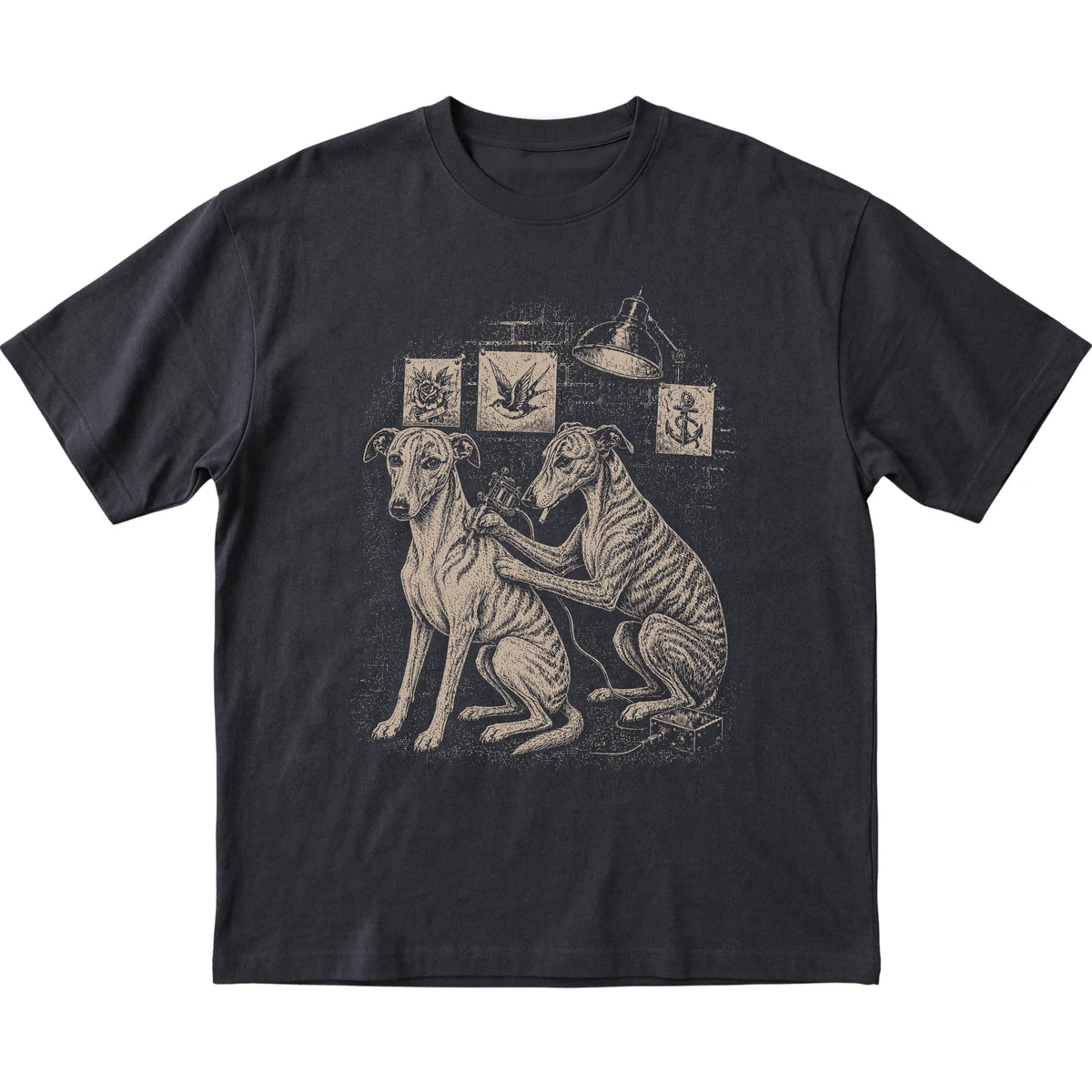 Black Whippet Dog Tattoo Artist shirt laid flat