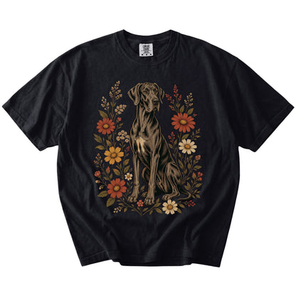 Great Dane portrait surrounded by wildflowers beneath the moon on a Black Comfort Colors® T-shirt