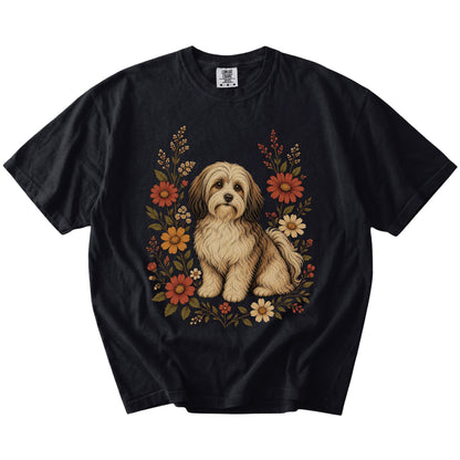 Havanese portrait surrounded by wildflowers beneath the moon on a Black Comfort Colors® T-shirt