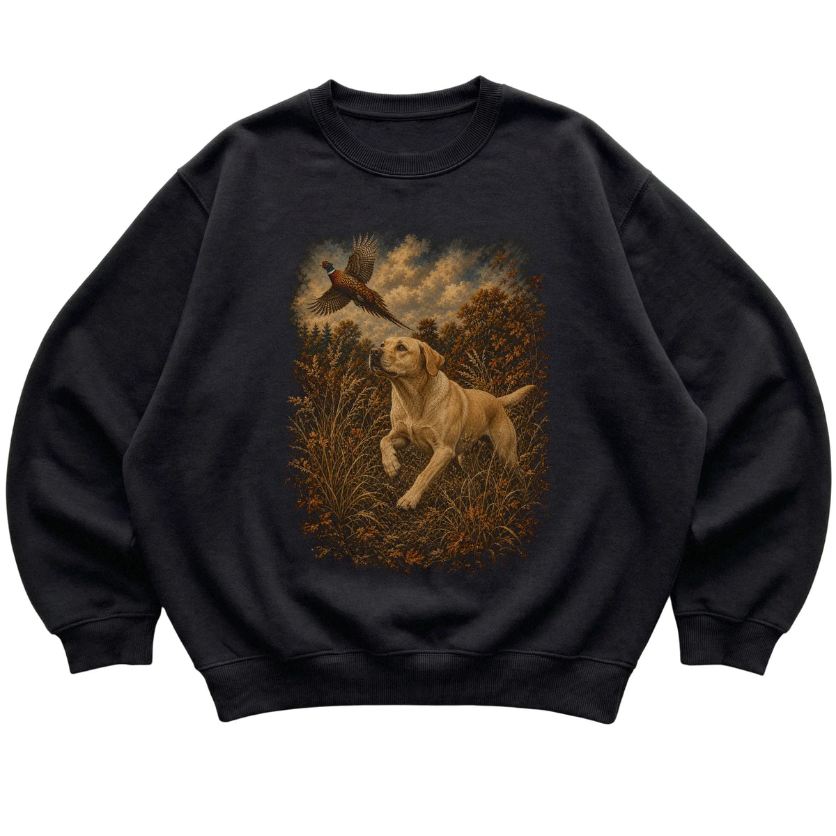 Yellow Lab Pheasant Hunting Sweatshirt in Black