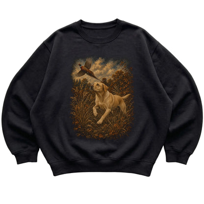 Yellow Lab Pheasant Hunting Sweatshirt in Black