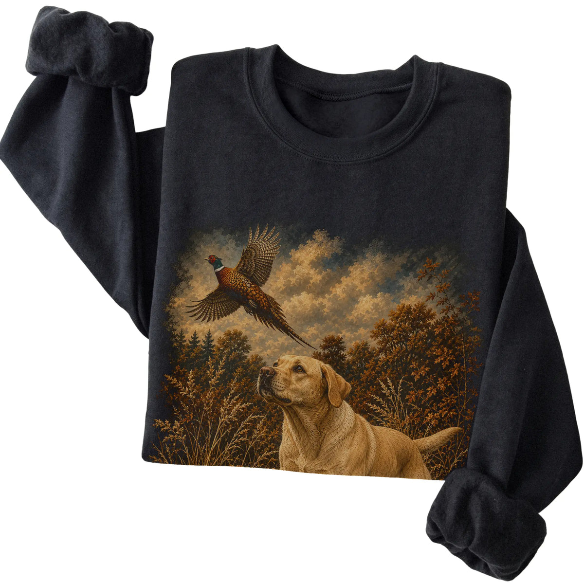 Yellow Lab Pheasant Hunting Sweatshirt in Black
