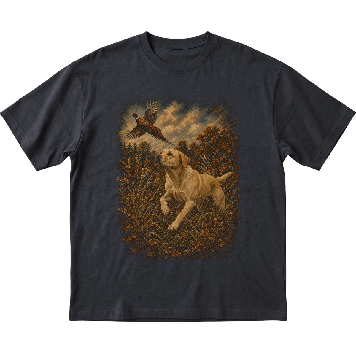 Yellow Lab Pheasant Hunting T-Shirt in Black