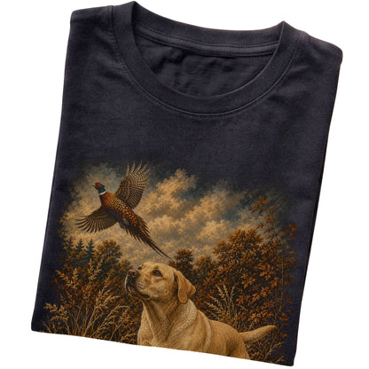 Yellow Lab Pheasant Hunting T-Shirt in Black