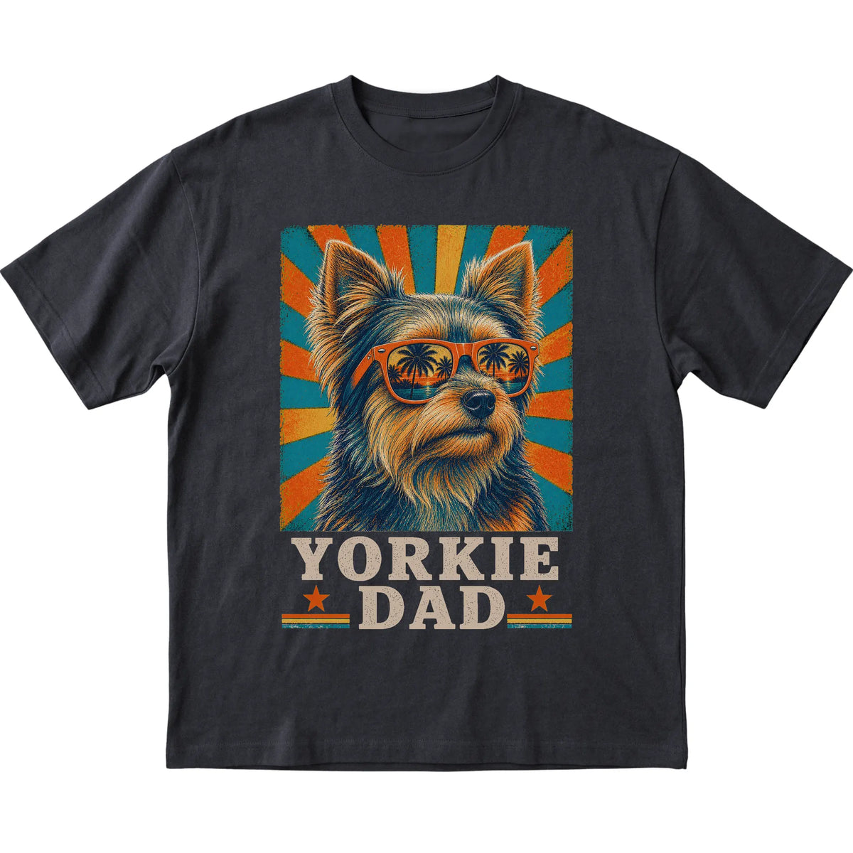 Retro Yorkie Dad design on a Black softstyle T-shirt
