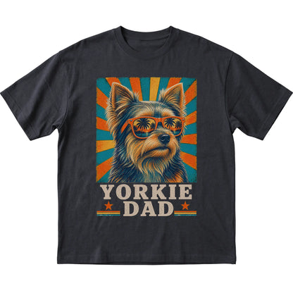 Retro Yorkie Dad design on a Black softstyle T-shirt
