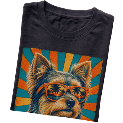 Folded Black softstyle T-shirt with a Retro Yorkie Dad design