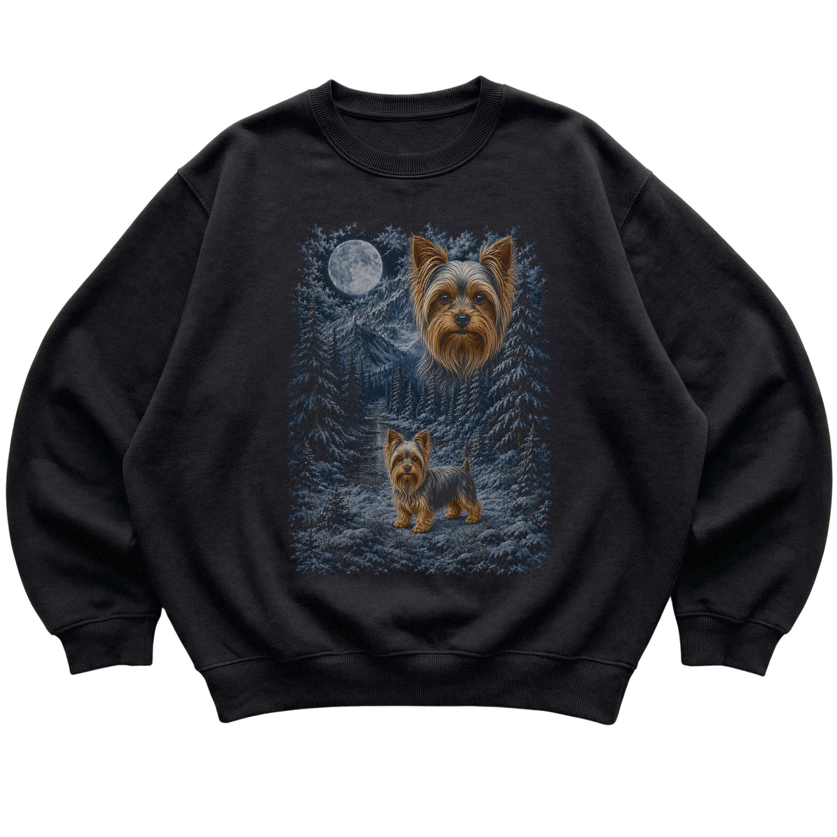 Yorkie Forest Moon Sweatshirt in Black