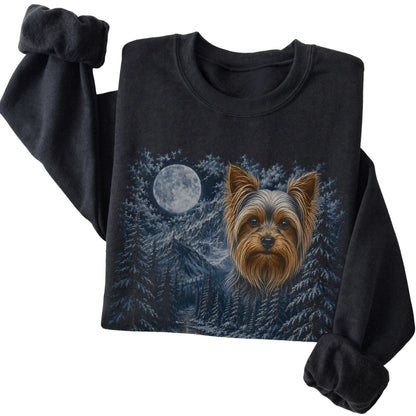 Yorkie Forest Moon Sweatshirt in Black