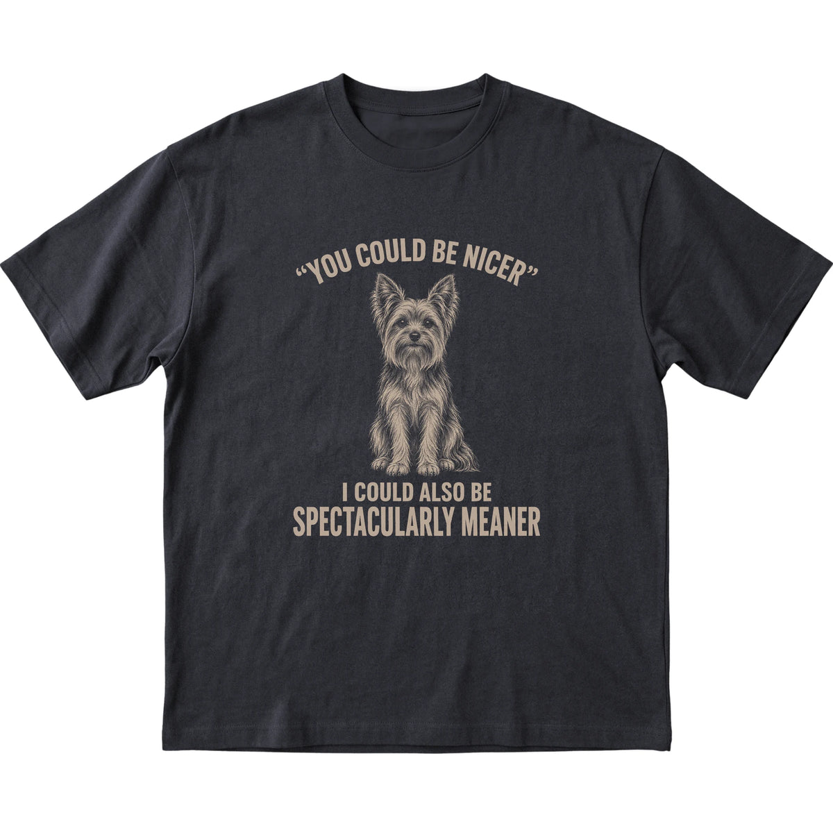 Yorkie Guard Dog T-Shirt in Black — flat lay