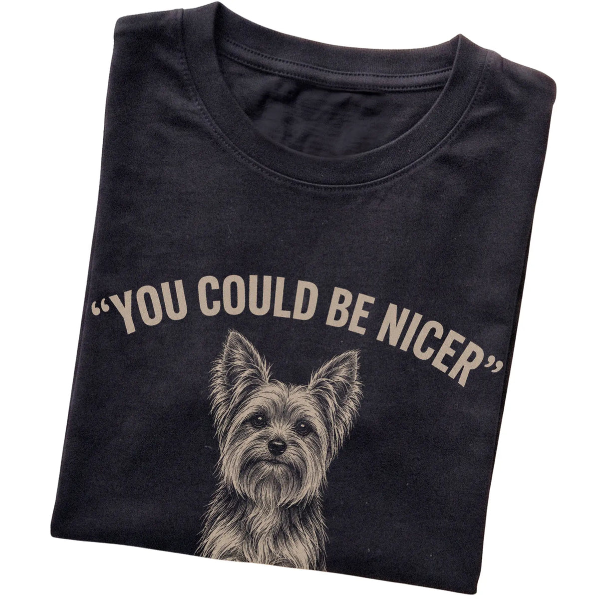 Yorkie Guard Dog T-Shirt in Black — folded detail