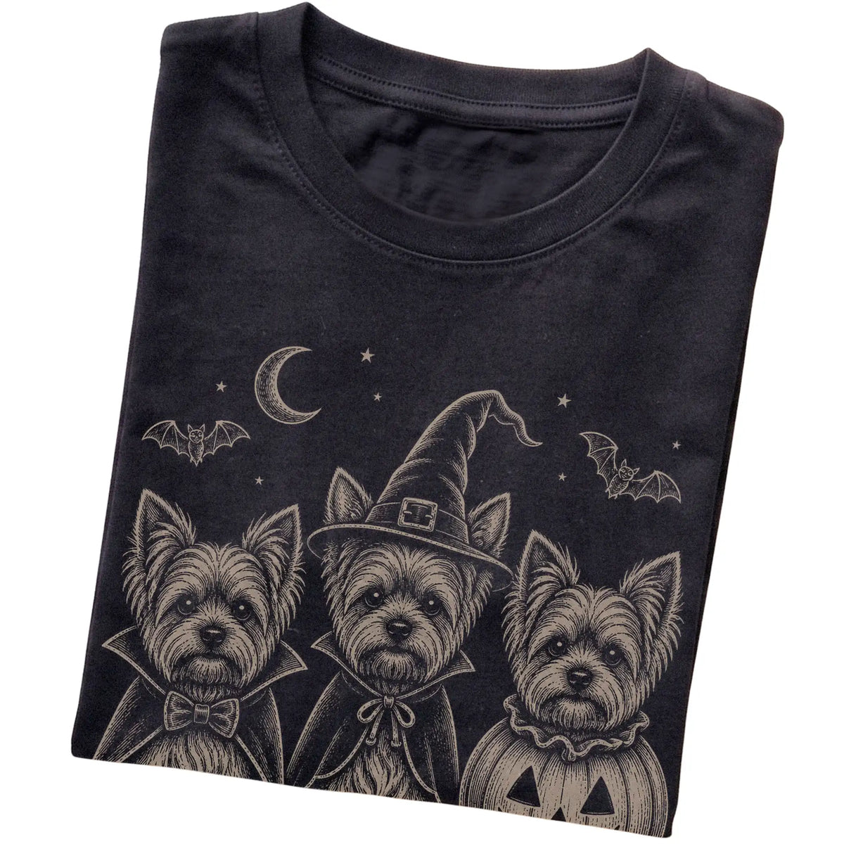 Black Yorkie Halloween Costume T-shirt, folded view