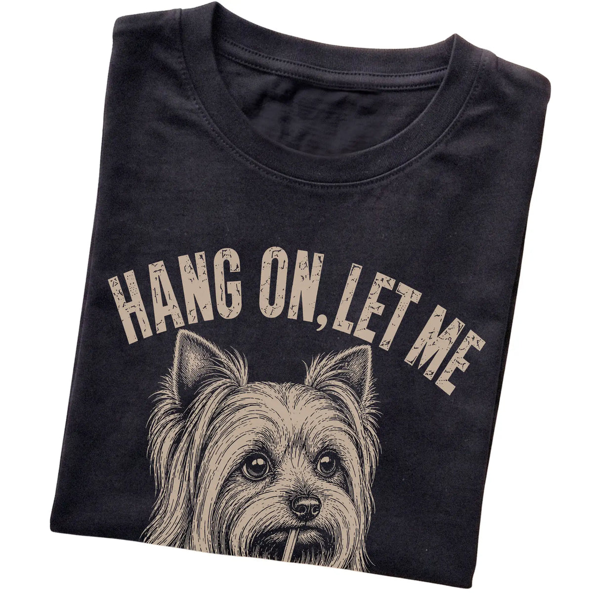 Black T-shirt featuring Overthinking American Bulldog, folded presentation