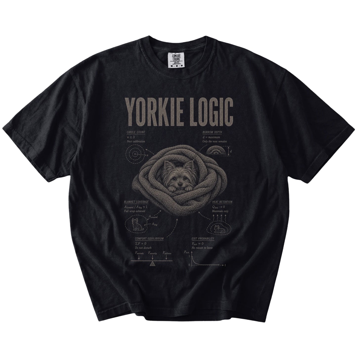 Black Yorkie Logic T-Shirt laid flat