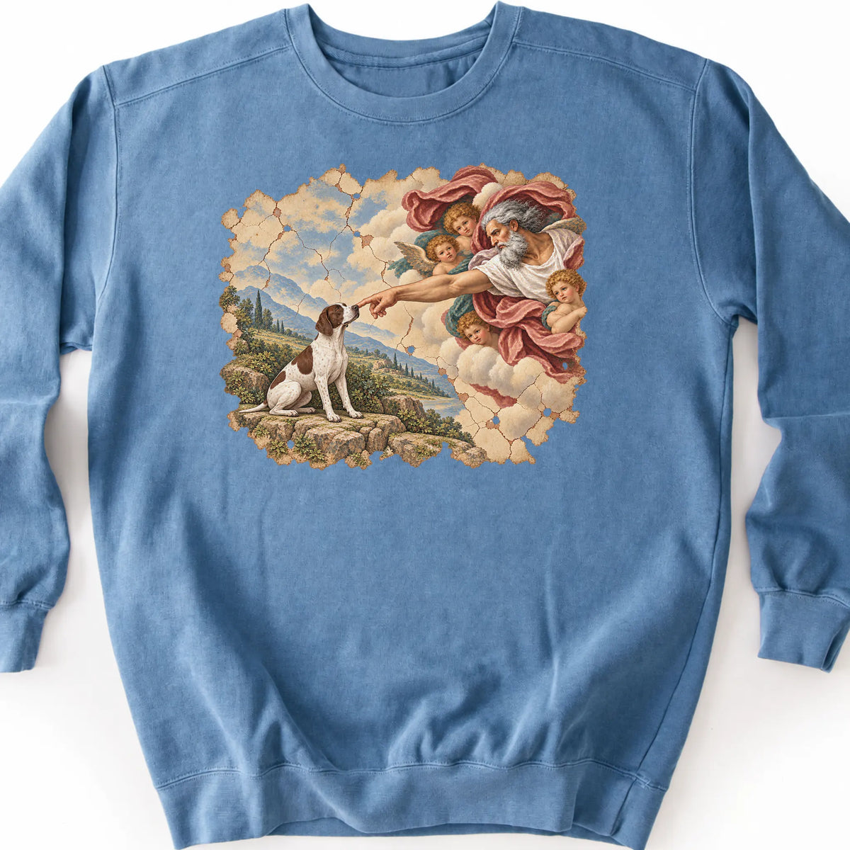 Pointer Creation of Adam design on a blue jean sweatshirt