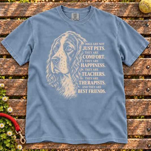 Dogs Are Not Just Pets Springer Spaniel text design on a Blue Jean Comfort Colors T-shirt