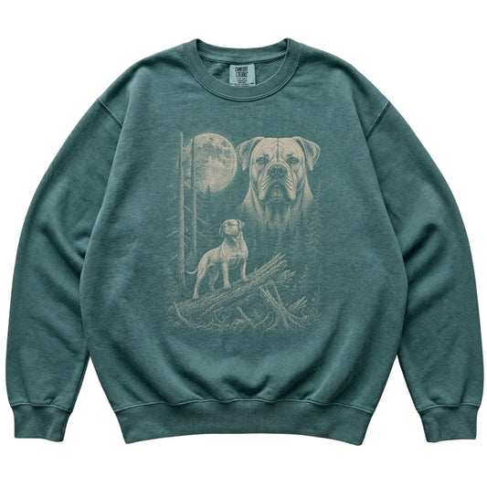 Blue Spruce American Bulldog Moonlit Forest Comfort Colors sweatshirt, flat view