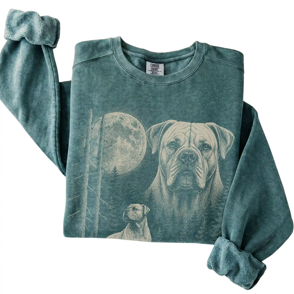 Blue Spruce American Bulldog Moonlit Forest Comfort Colors sweatshirt, folded view