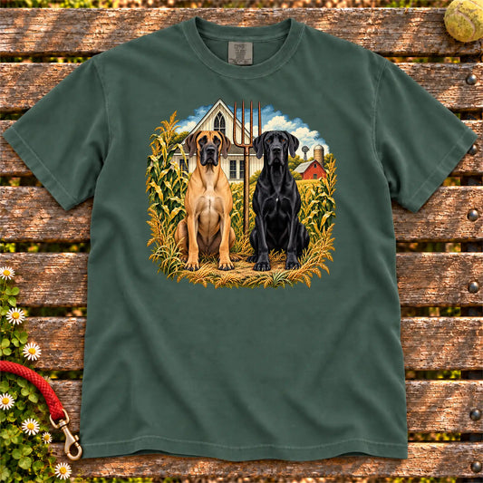 American Dogthic Great Dane farmhouse design on a Blue Spruce Comfort Colors® T-shirt