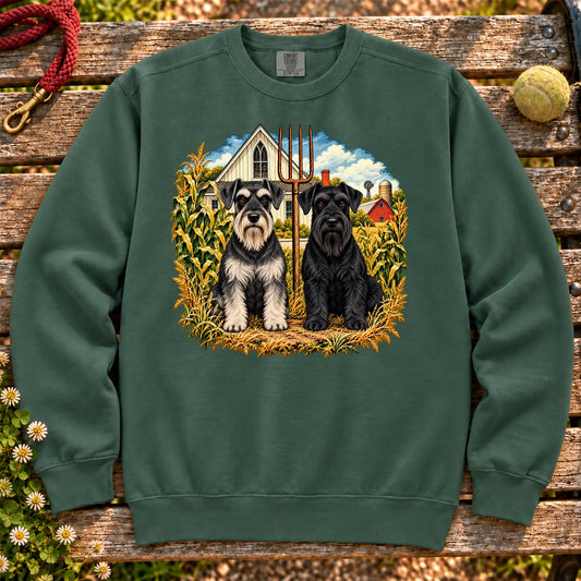 American Dogthic Schnauzer farmhouse design on a Blue Spruce Comfort Colors® sweatshirt