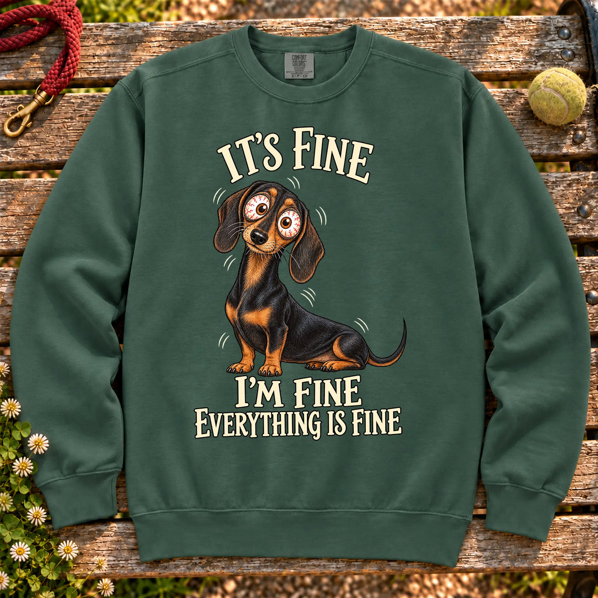 Dachshund Everything Is Fine Comfort Colors sweatshirt in Blue Spruce