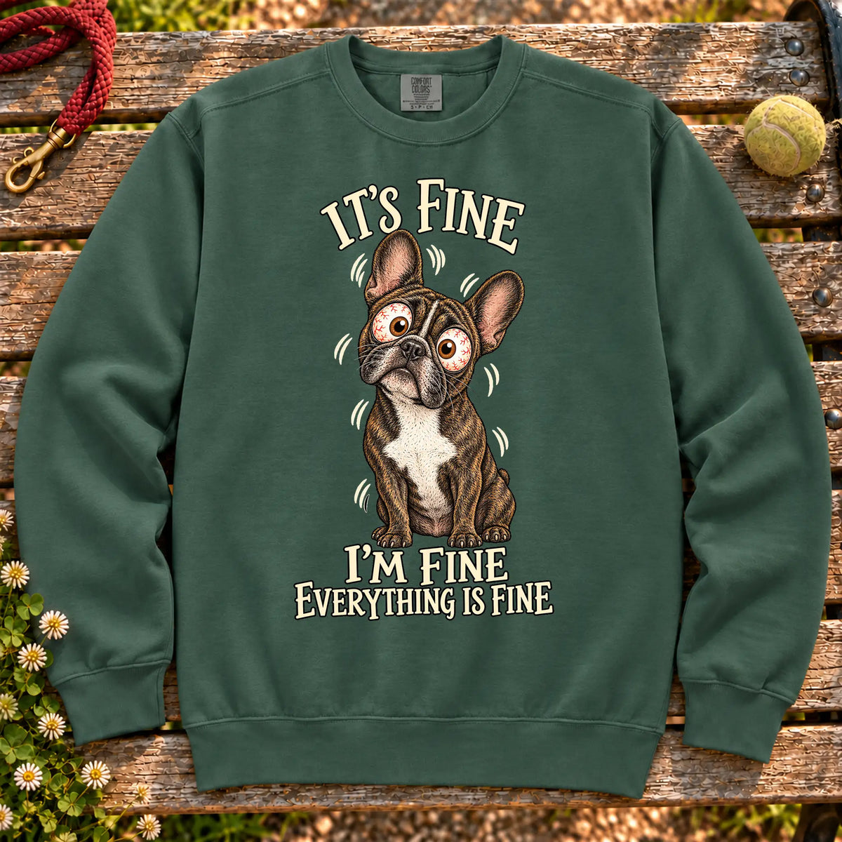 French Bulldog Everything Is Fine Comfort Colors sweatshirt in Blue Spruce