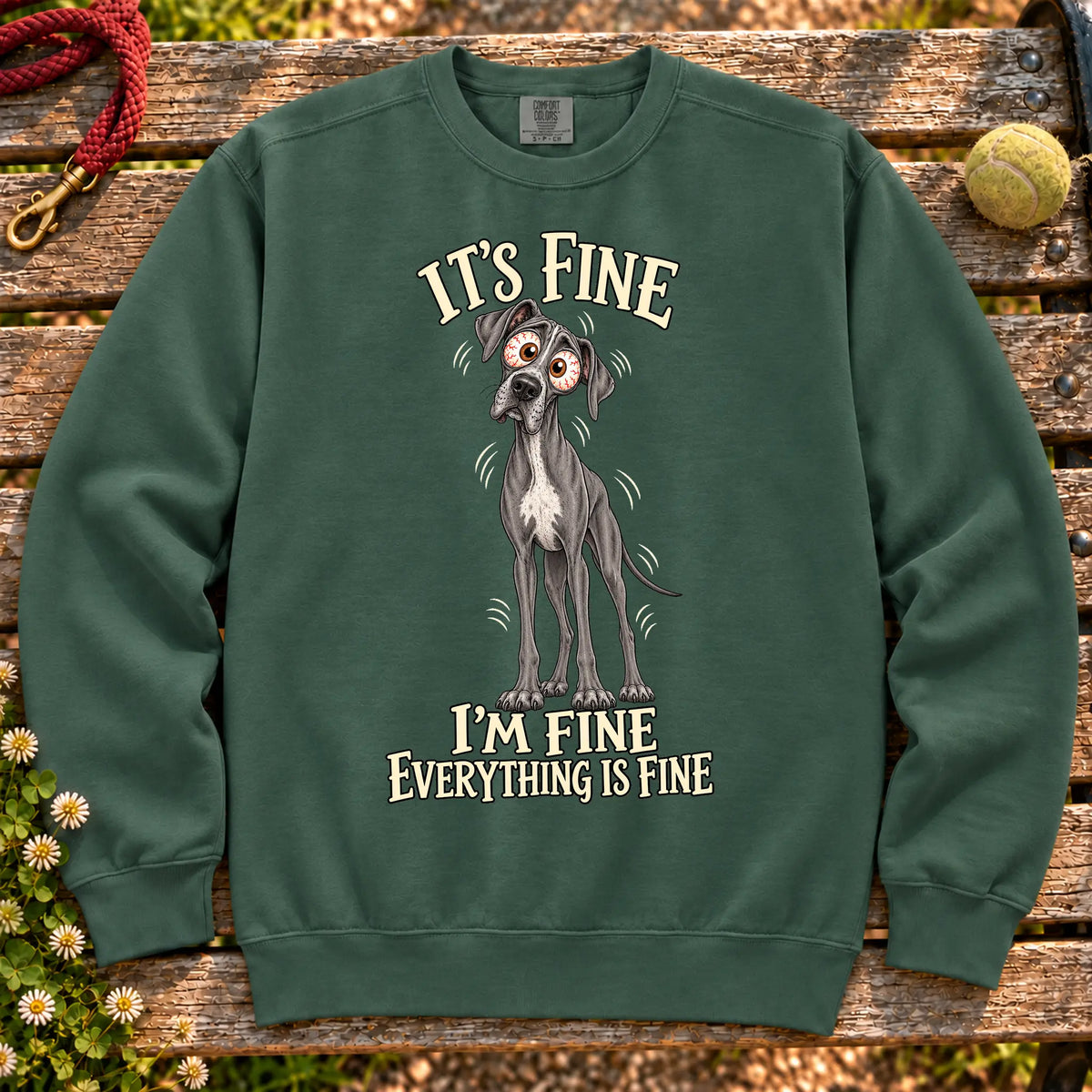 Great Dane Everything Is Fine Comfort Colors sweatshirt in Blue Spruce