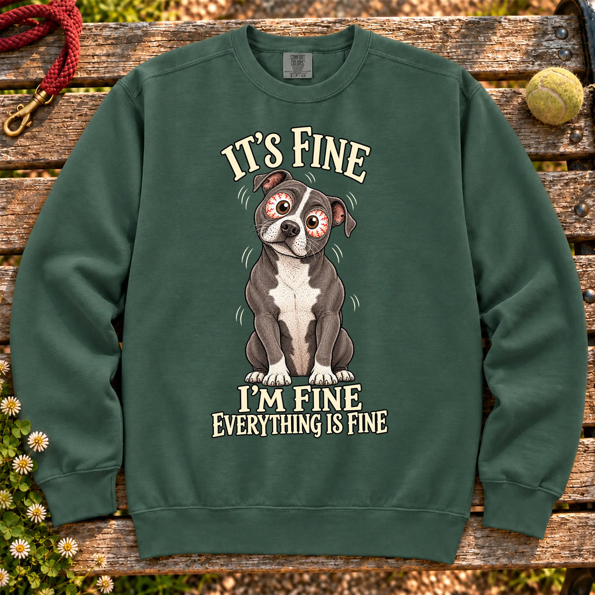 Pitbull Everything Is Fine Comfort Colors sweatshirt in Blue Spruce