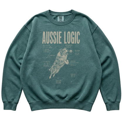 Blue Spruce Australian Shepherd Logic T-Shirt laid flat