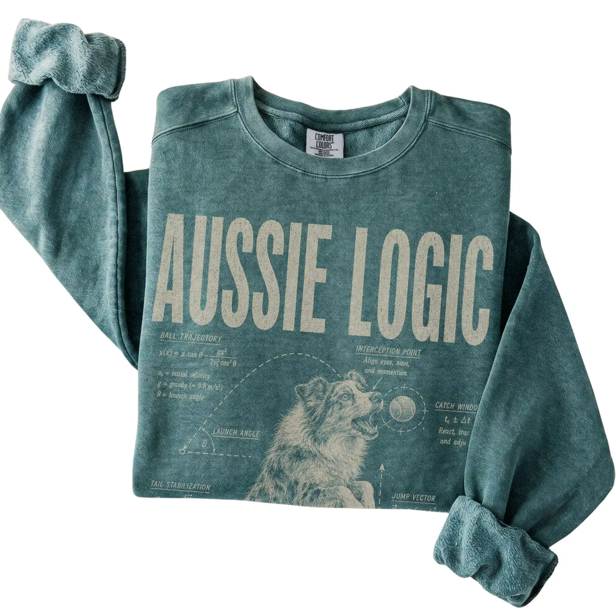 Blue Spruce Australian Shepherd Logic T-Shirt folded detail