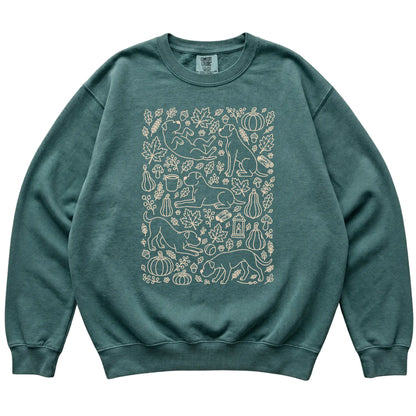 Blue Spruce American Bulldog Fall Leaves shirt laid flat