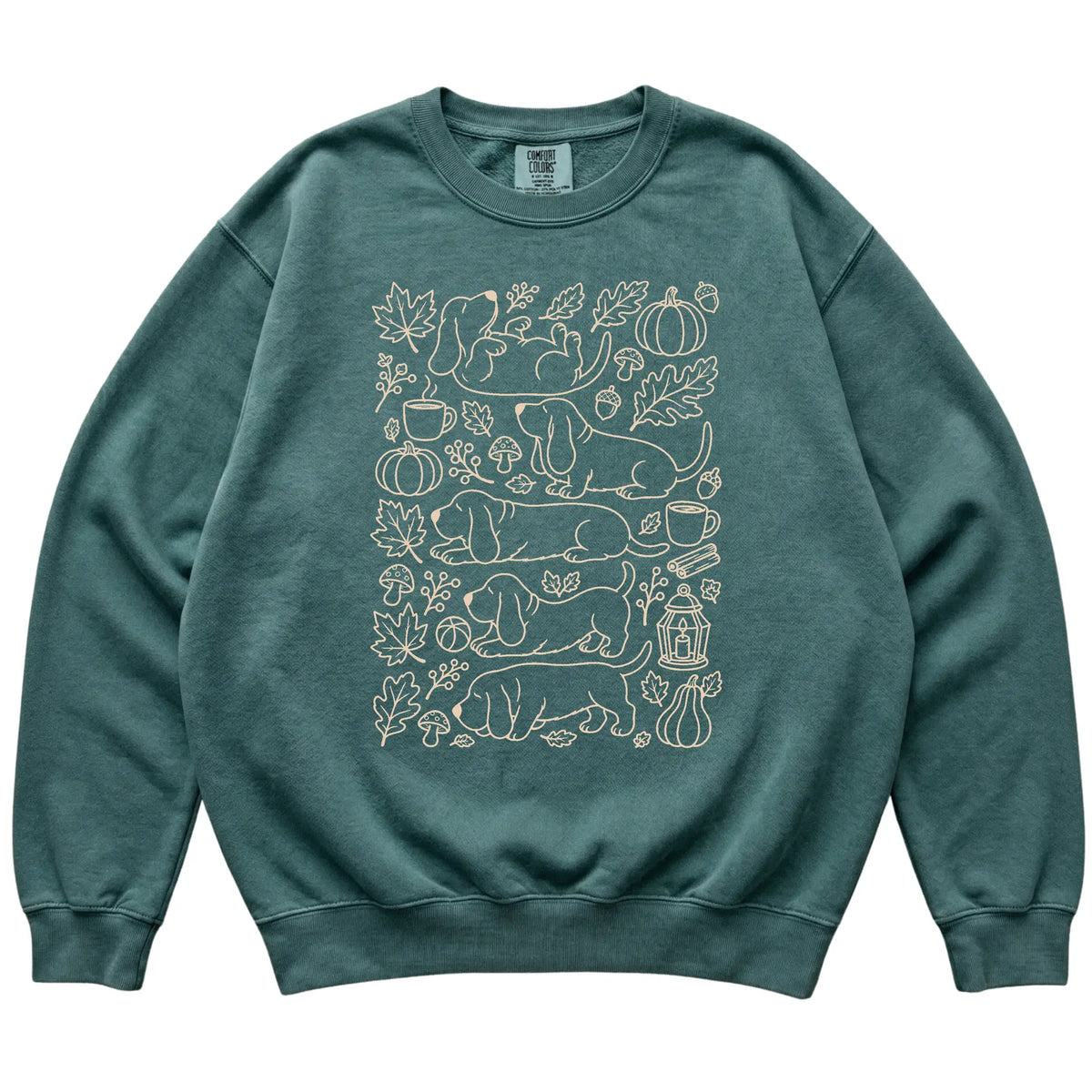Blue Spruce Basset Hound Fall Leaves shirt laid flat
