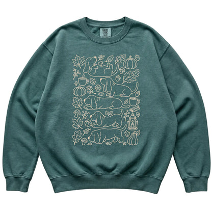 Blue Spruce Basset Hound Fall Leaves shirt laid flat