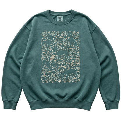 Blue Spruce Bichon Frise Fall Leaves shirt laid flat