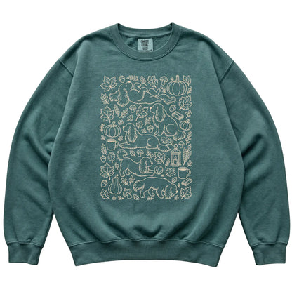 Blue Spruce Cavalier King Charles Spaniel Fall Leaves shirt laid flat