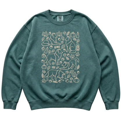 Blue Spruce Collie Fall Leaves shirt laid flat