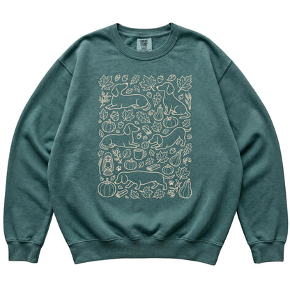 Blue Spruce Dachshund Fall Leaves shirt laid flat